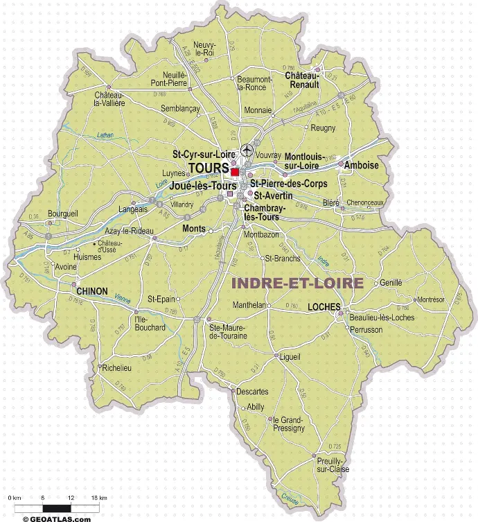 Carte du département de l'Indre-et-Loire (37)